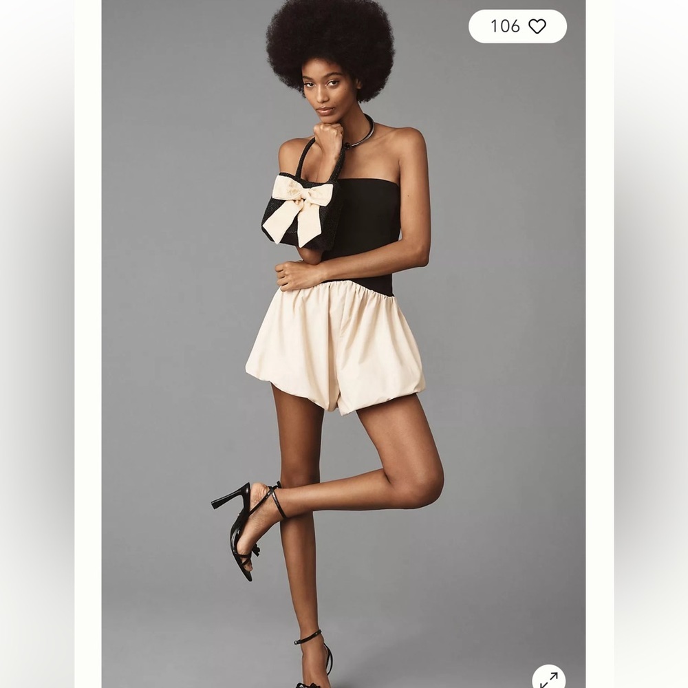 Anthropologie NWT  Maeve Bubble Romper Black and Cream